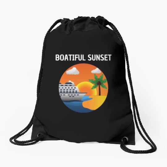 Boatiful Sunset Cruise Vaction Ship Mardi Gras Drawstring Bags