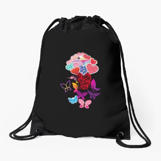 Beautiful Hearts and Butterflies Drawstring Bags