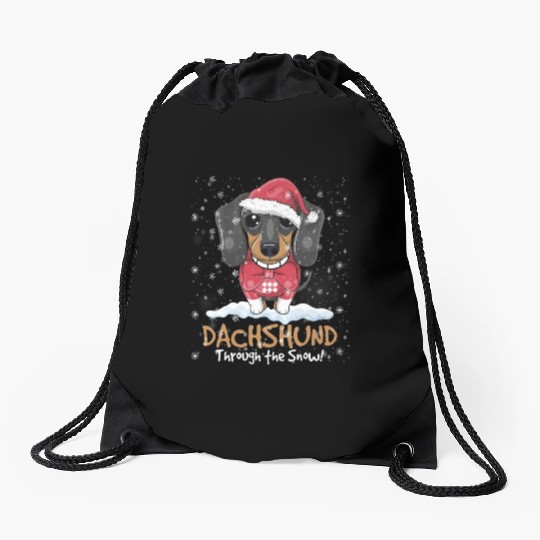 Dachshund Through The Snow Drawstring Bags