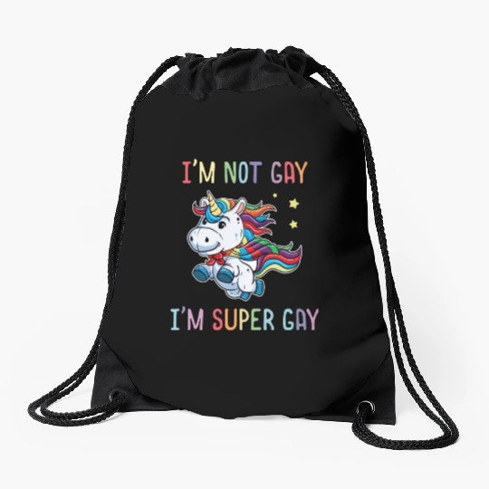 LGBT Funny Rainbow Unicorn Super Gay Lesbian Pride Drawstring Bags