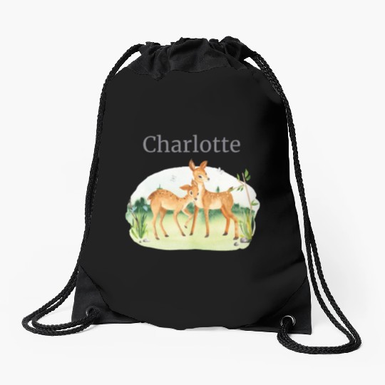 Forest Animal Deer Flowers Name Charlotte Drawstring Bags
