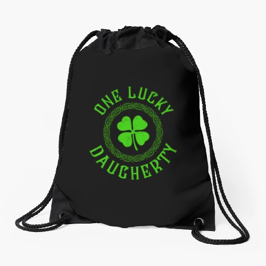 One Lucky Daugherty Irish Family 4 Leaf Clover Drawstring Bags