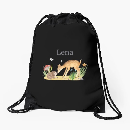 Forest Animal Deer Hedgehog Flowers Name Lena Drawstring Bags