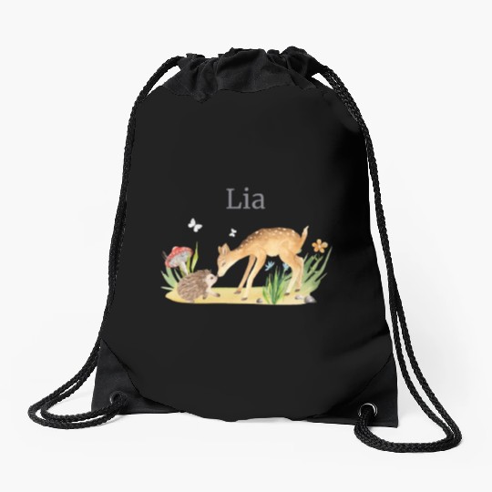 Forest Animal Deer Hedgehog Flowers Name Lia Drawstring Bags