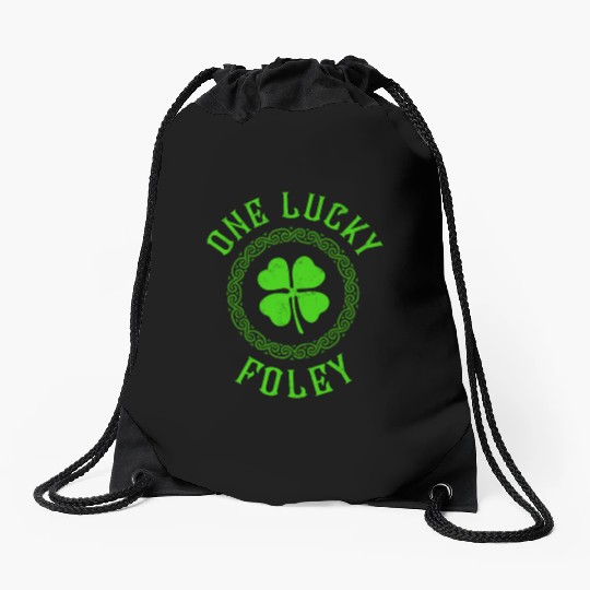 One Lucky Foley Irish Family Four Leaf Clover Drawstring Bags