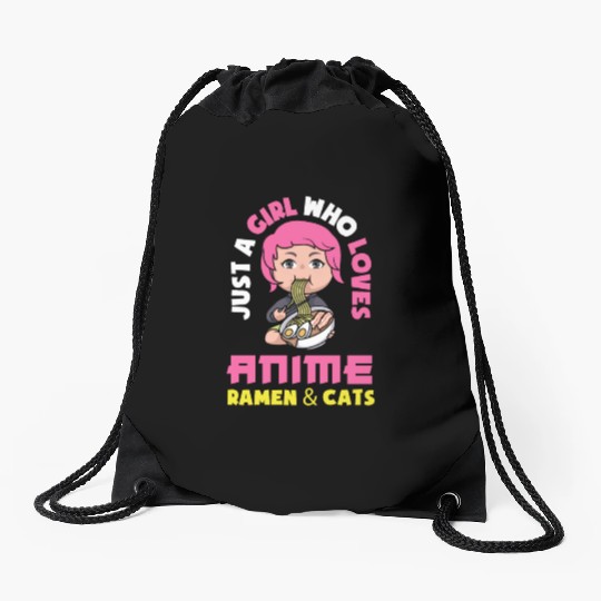 Just A Girl Who Loves Anime Ramen & Cats Drawstring Bags
