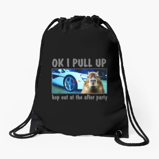 Ok I Pull Up Capybara Meme After Party Rap Song ar Drawstring Bags