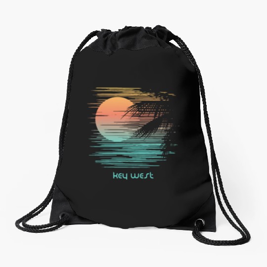 Artistic Key West Florida Palm Tree Vacation Drawstring Bags