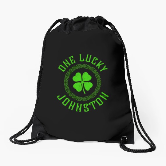 One Lucky Johnston Irish Family Four Leaf Clover Drawstring Bags