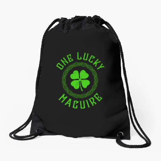 One Lucky Maguire Irish Family Four Leaf Clover Drawstring Bags