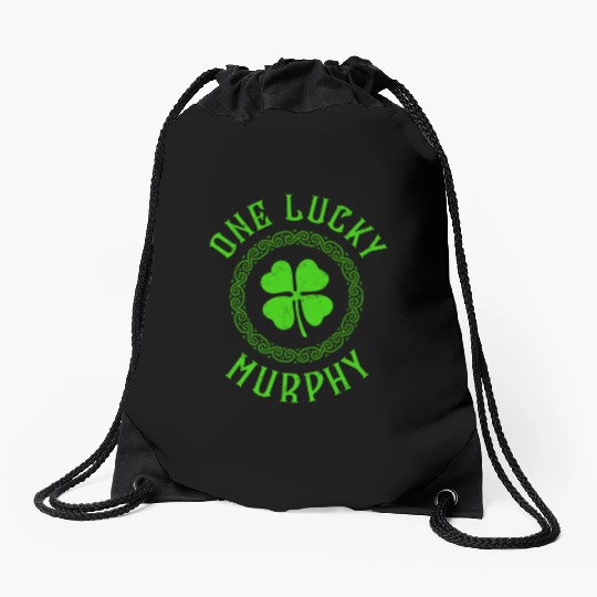 One Lucky Murphy Irish Family Four Leaf Clover Drawstring Bags