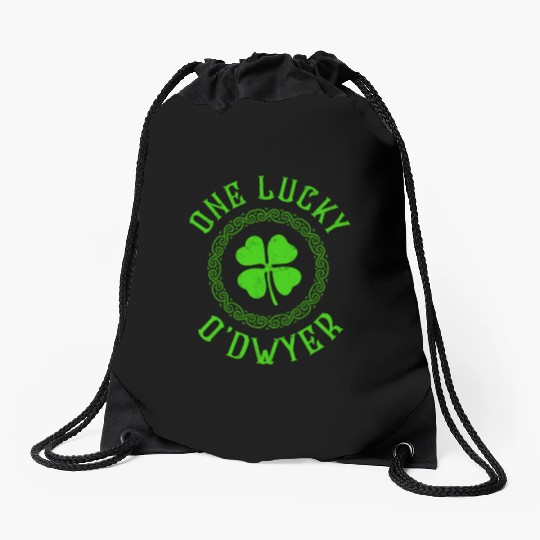 One Lucky O'Dwyer Irish Family Four Leaf Clover Drawstring Bags
