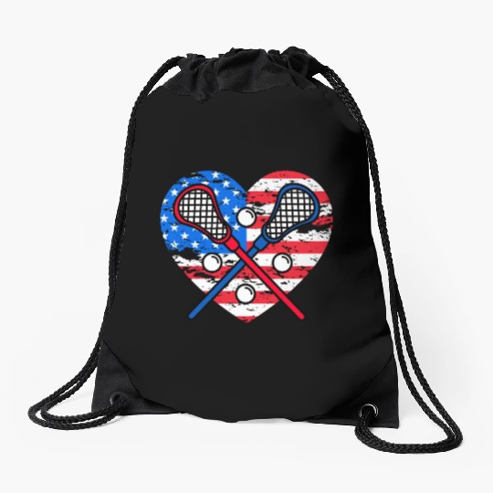 Lacrosse US Flag Drawstring Bags
