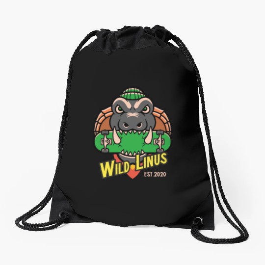 Skating Crocodile by Wild Linus Germany Drawstring Bags