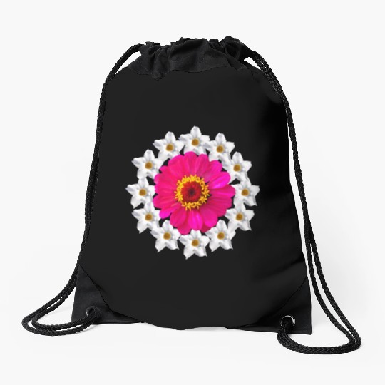 zinnia blossom blooming flower bloom flowerpattern Drawstring Bags