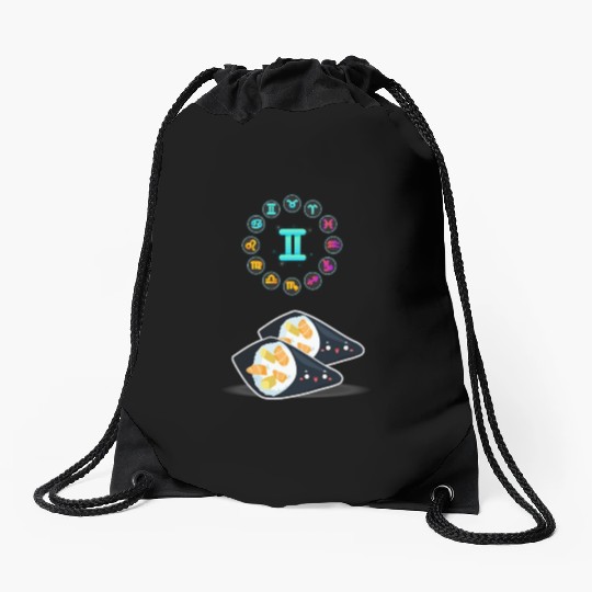 Japanese Sushi Funny Gemini Zodiac Sushi Lover Pun Drawstring Bags