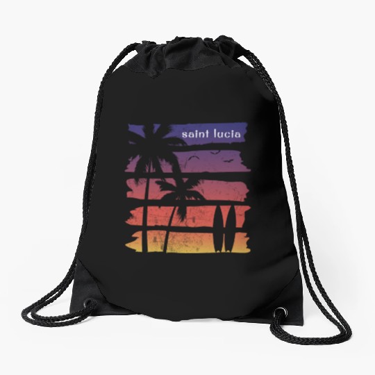 Cool Saint Lucia Surfing Fan Beach Palm Tree Drawstring Bags