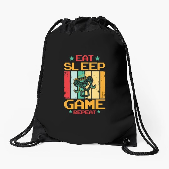 Eat Sleep Game Repeat | Video Game Console Gaming Drawstring Bags