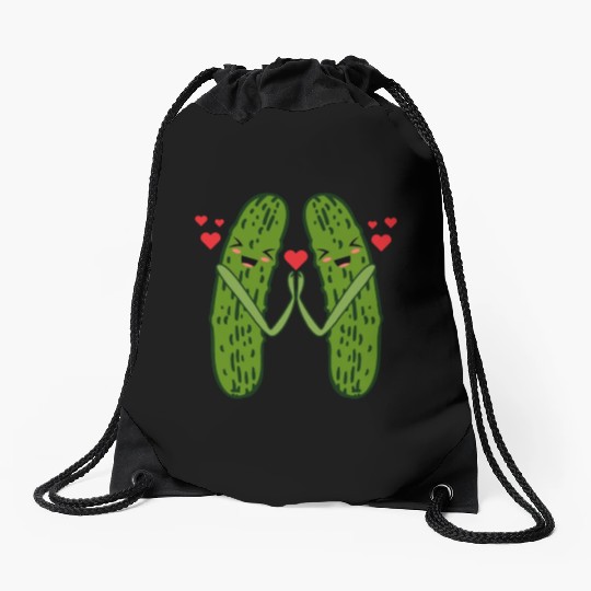 Sweet Couple Pickle Drawstring Bags