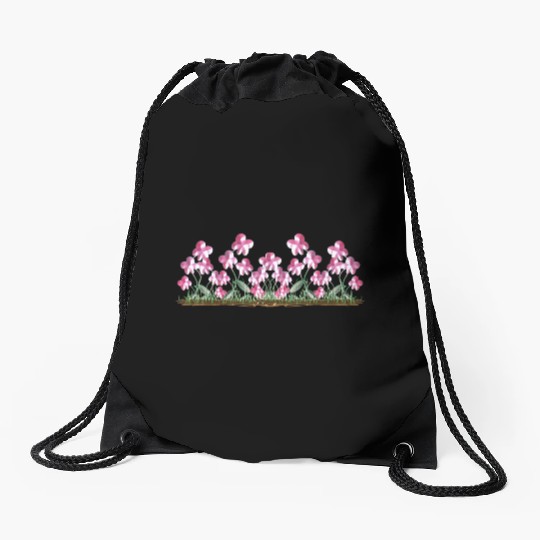 pink flowers glitter plants nature icon Drawstring Bags