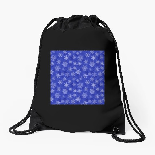 Pretty Navy Blue Snowflakes Pattern Drawstring Bags