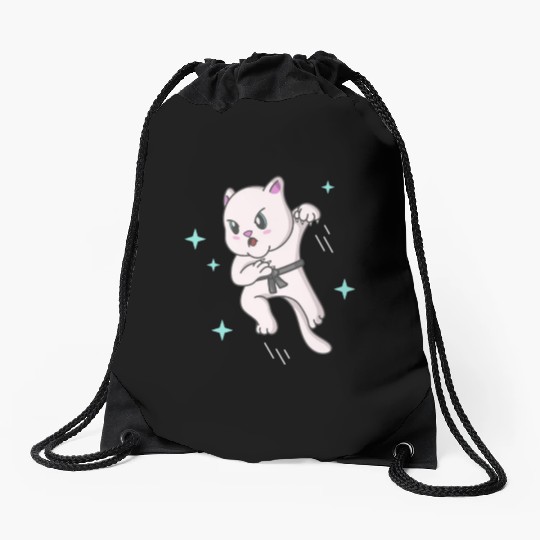 Kawaii Cat Ninja Kitten Fighter Karate Drawstring Bags