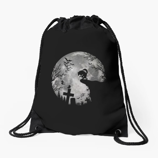 Halloween Werewolf Full Moon Bats and Black trick Drawstring Bags