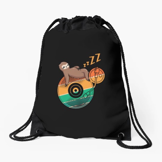 Music Vinyl LP Collection Cute Sleeping Sloth Drawstring Bags