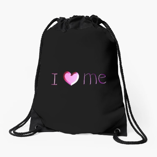 i love me lettering pink Drawstring Bags