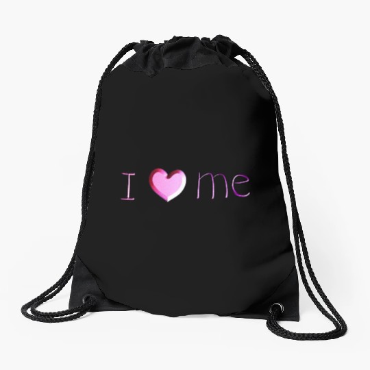 i love me lettering pink Drawstring Bags