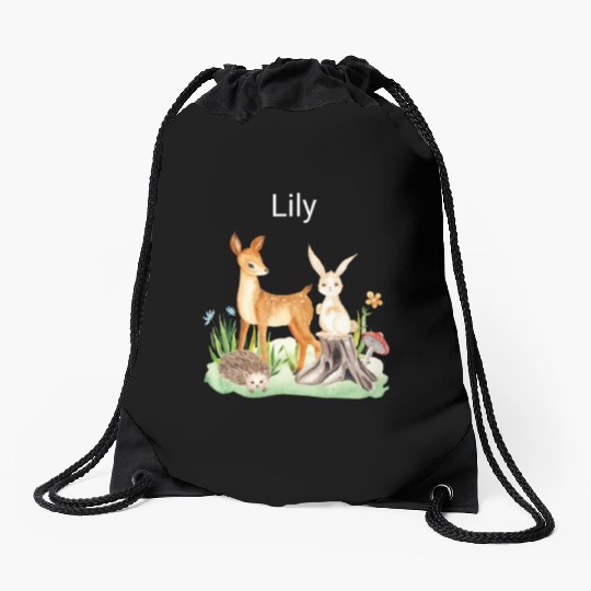 Animal deer rabbit hedgehog Lily Drawstring Bags