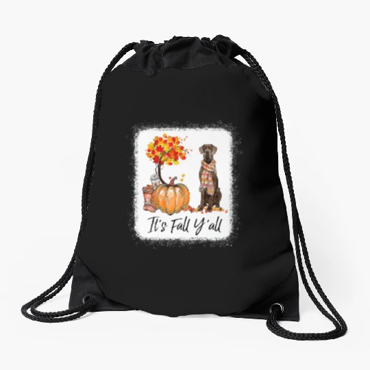 It's Fall Y all Great Dane Dog Lovers Thanksgiving Drawstring Bags