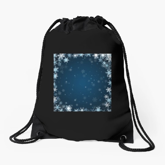 Navy Blue White Snowflakes Pattern Drawstring Bags