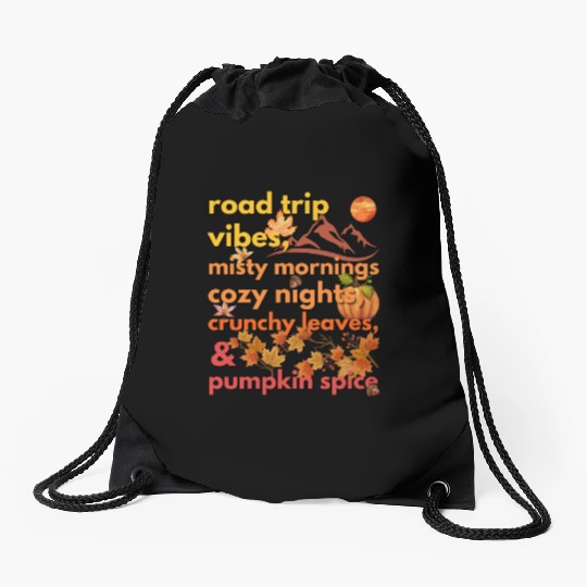 road trip vibes misty mornings cozy nights Drawstring Bags