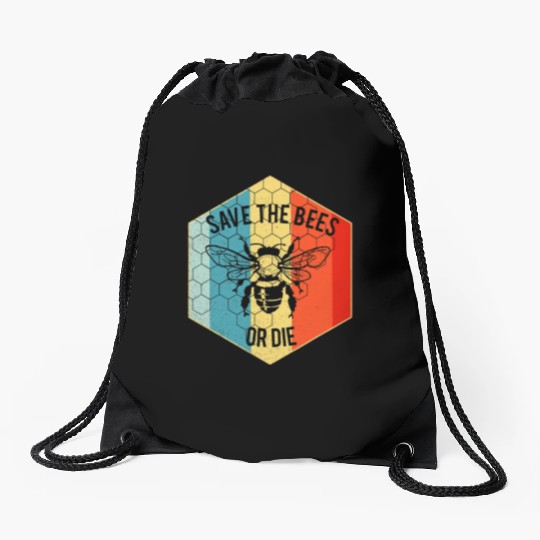 Save the Bees or Die Drawstring Bags Retro Beekeeper Drawstring Bags