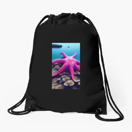 Pink starfish Drawstring Bags