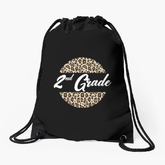 2nd Grade Cheetah Print School Teacher Student Drawstring Bags