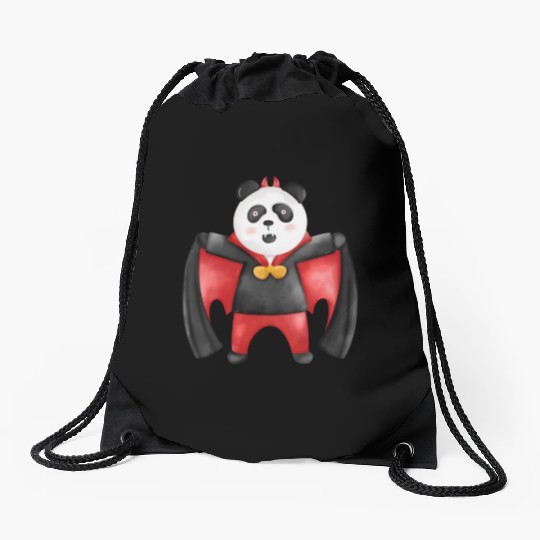 Panda bear in vampire costume Drawstring Bags