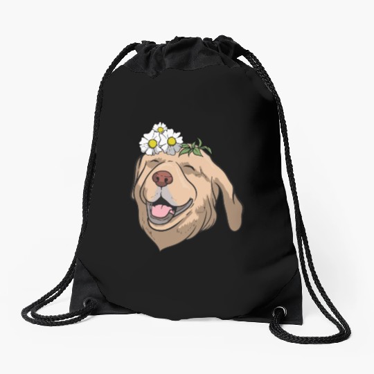 Dog Labrador Flower Drawstring Bags