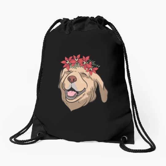 Dog Labrador Flower Drawstring Bags