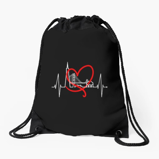San Francisco Skyline Heartbeat California Lover Drawstring Bags