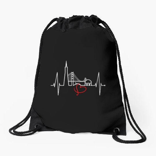 San Francisco Skyline Heartbeat California Lover Drawstring Bags