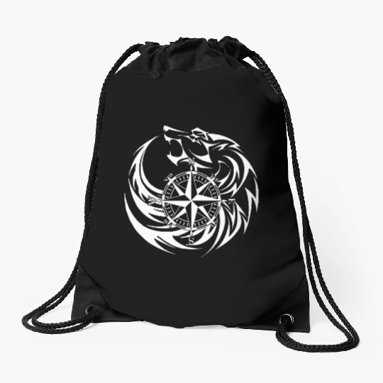 Wolf Compass Drawstring Bags