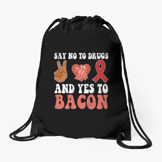Peace Ribbon Week Awareness Yes Bacon Wear Red Drawstring Bags