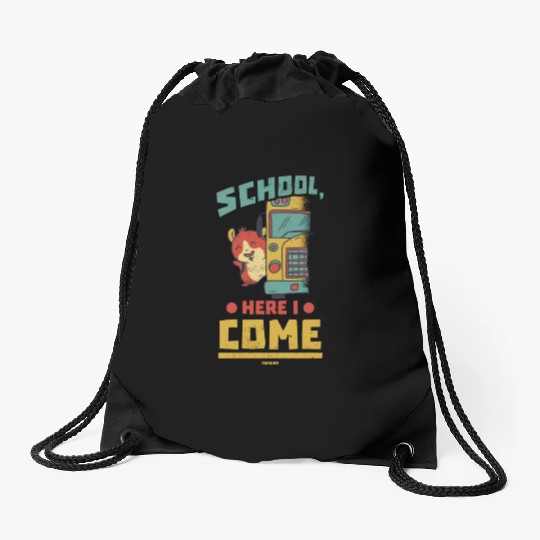 School bus pet funny saying Drawstring Bags