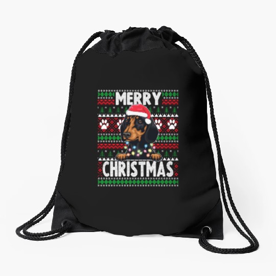 Cute Dog Pajama - Dachshund Dog Lover Christmas Drawstring Bags