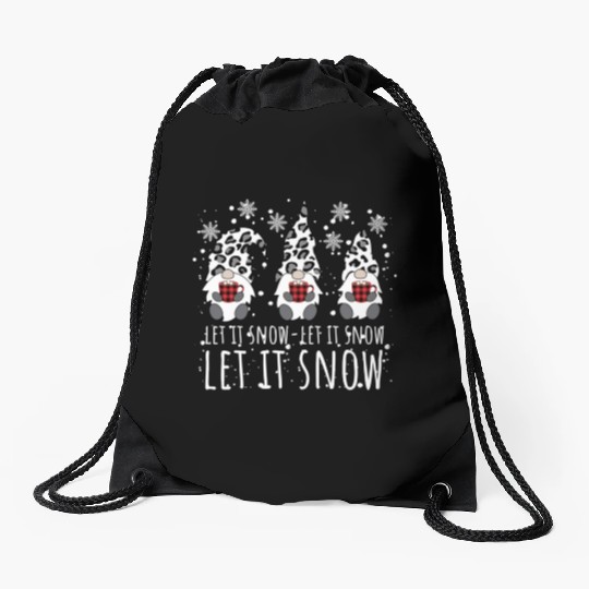 LET IT SNOW Winter Gnome Leopard Buffalo Plaid Drawstring Bags