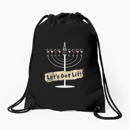 Let's Get Lit Wine Lovers Hanukkah Drawstring Bags