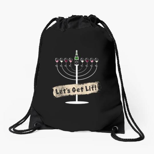 Let's Get Lit Wine Lovers Hanukkah Drawstring Bags