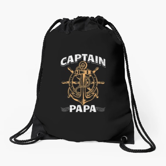 Papa Captain Nautical Sailor Fathers Day Gift Idea Drawstring Bags